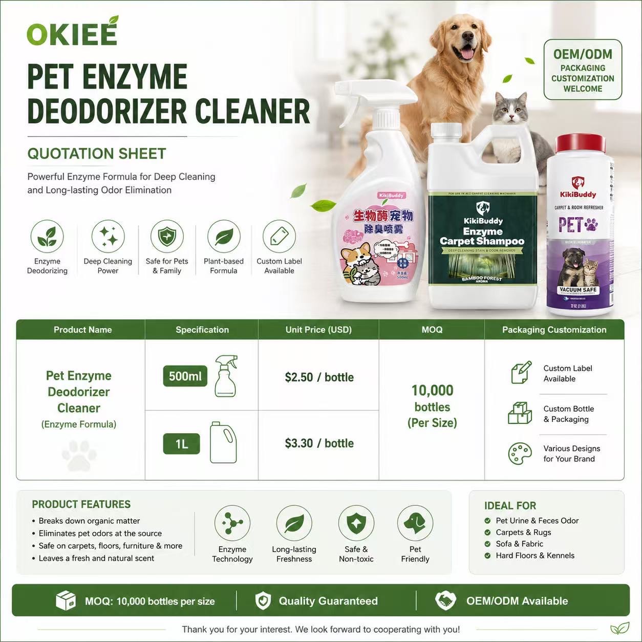 Supplied Pet Enzyme Deodorizer Cleaner quotation sheet